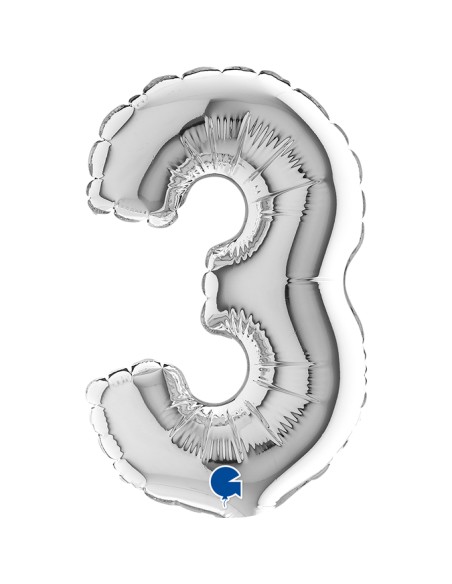 PALLONE NUMERO MYLAR MINI 3 ARGENTO CM. 18 - L'Officina delle