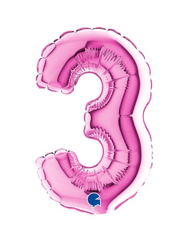 PALLONE NUMERO MYLAR MINI 3 FUCSIA CM. 18 - L'Officina delle