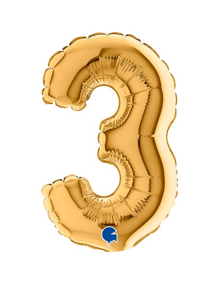 PALLONE NUMERO MYLAR MINI 3 ORO CM. 18 - L'Officina delle feste