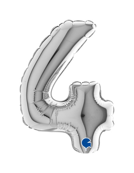 PALLONE NUMERO MYLAR MINI 4 ARGENTO CM. 18 - L'Officina delle