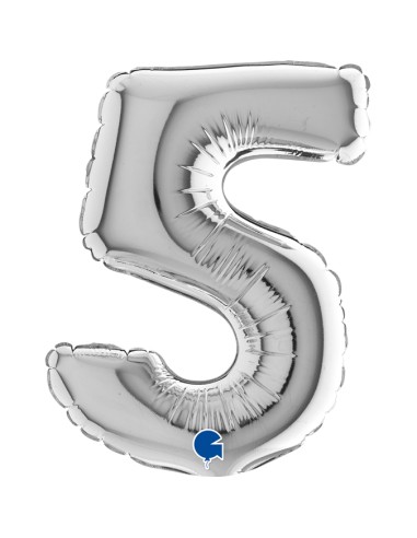 PALLONE NUMERO MYLAR MINI 5 ARGENTO CM. 18 - L'Officina delle