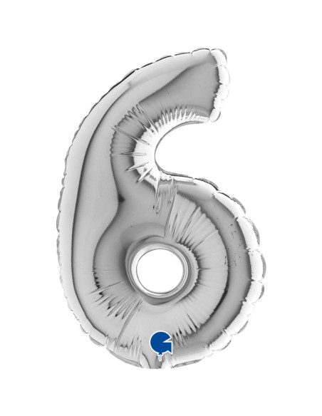 PALLONE NUMERO MYLAR MINI 6 ARGENTO 18CM - L'Officina delle