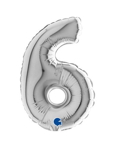 PALLONE NUMERO MYLAR MINI 6 ARGENTO CM. 18 - L'Officina delle