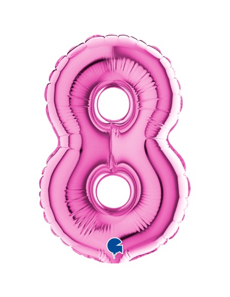 PALLONE NUMERO MYLAR MINI 8 FUCSIA CM. 18 - L'Officina delle