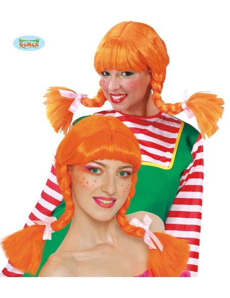 PARRUCCA PIPI CALZELUNGHE ARANCIO CON TRECCE - L'Officina delle