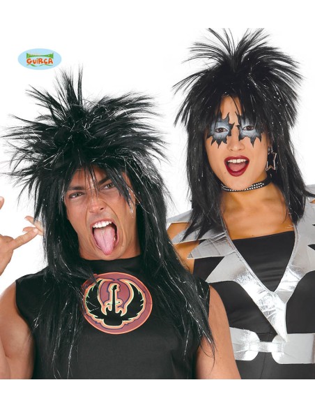 PARRUCCA PUNK NERA CON FILI ARGENTATI - L'Officina delle feste