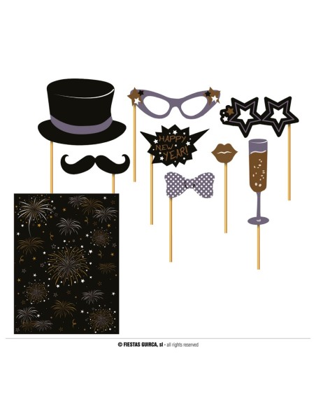 PHOTO BOOTH 8 PEZZI ULTIMO DELL'ANNO CON SFONDO - L'Officina