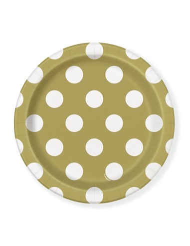 PIATTI 18CM ORO POIS BIANCHI 8PZ - L'Officina delle feste