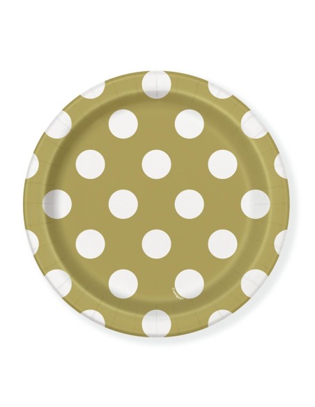 PIATTI 18CM ORO POIS BIANCHI 8PZ - L'Officina delle feste