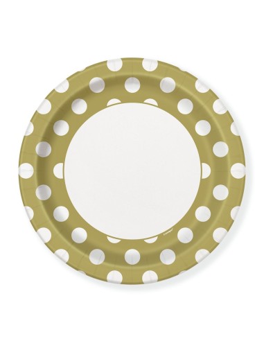 PIATTI 22CM ORO POIS BIANCHI 8PZ - L'Officina delle feste