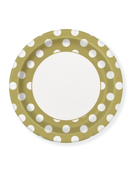 PIATTI 22CM ORO POIS BIANCHI 8PZ - L'Officina delle feste