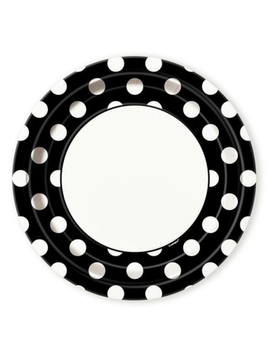 PIATTI CM. 22 NERI POIS BIANCHI PZ. 8 - L'Officina delle feste