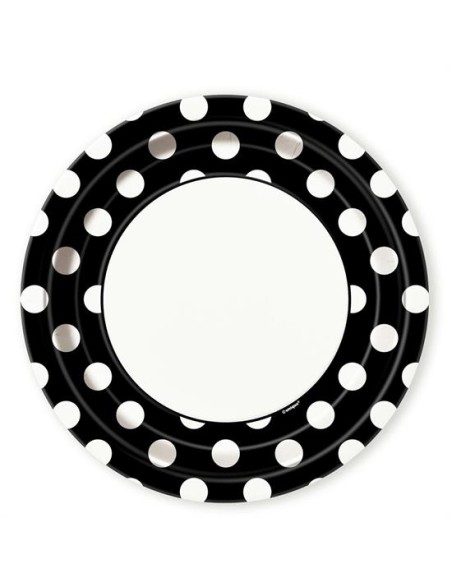 PIATTI CM. 22 NERI POIS BIANCHI PZ. 8 - L'Officina delle feste