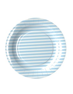 PIATTO CARTA BIANCO A RIGHE CELESTE 8PZ - L'Officina delle feste 2
