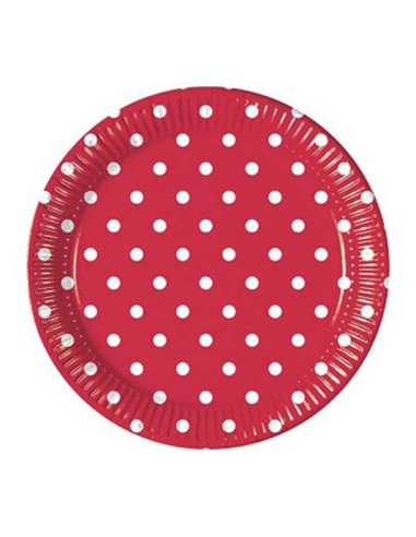 PIATTO CARTA CM. 23 ROSSO POIS BIANCHI PZ. 6 - L'Officina delle