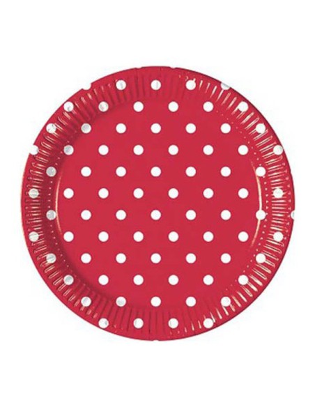 PIATTO CARTA CM. 23 ROSSO POIS BIANCHI PZ. 6 - L'Officina delle