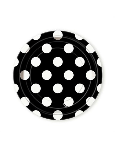 PIATTO CM. 17 NERO POIS BIANCHI PZ. 8 - L'Officina delle feste
