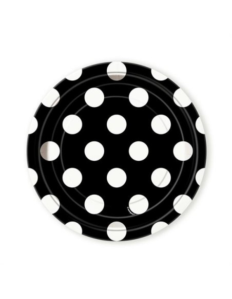 PIATTO CM. 17 NERO POIS BIANCHI PZ. 8 - L'Officina delle feste