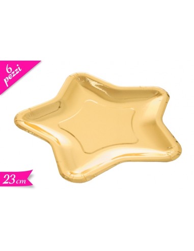 PIATTO STELLA CARTA 6PZ 23CM ORO - L'Officina delle feste