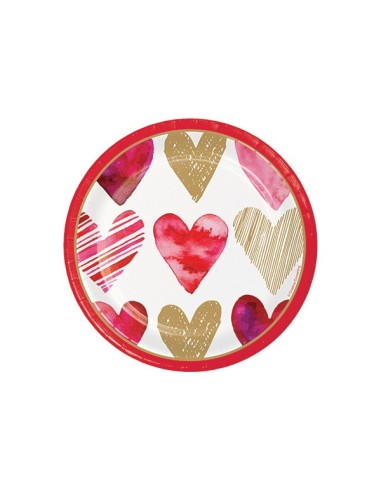 PIATTO WATERCOLORS HEARTS 8PZ - L'Officina delle feste