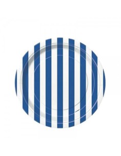 PLATE CM 18 BIANCO A RIGHE ROYAL BLU 8PZ - L'Officina delle 2