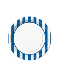 PLATE CM 23 BIANCO A RIGHE ROYAL BLU 8PZ - L'Officina delle 2