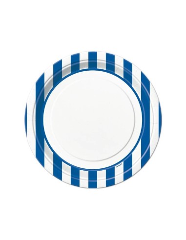 PLATE CM 23 BIANCO A RIGHE ROYAL BLU 8PZ - L'Officina delle