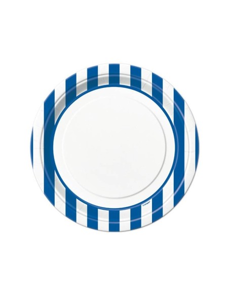 PLATE CM 23 BIANCO A RIGHE ROYAL BLU 8PZ - L'Officina delle