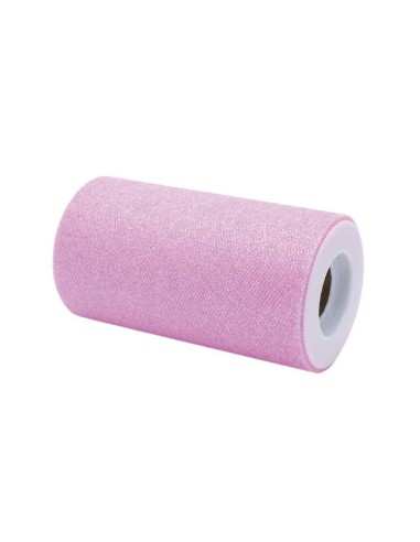 ROTOLO TULLE CM.12,5X25MT ROSA GLITTER - L'Officina delle feste