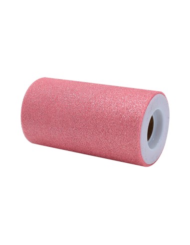 ROTOLO TULLE CM.12,5X25MT ROSA GOLD GLITTER - L'Officina delle