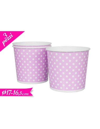 SECCHIELLO POP CORN 3 PZ POIS LILLA DIAM. 17CM - L'Officina