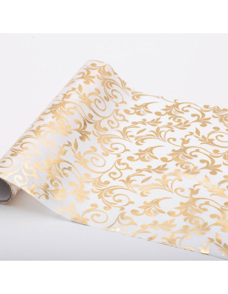 TABLE RUNNER BIANCO DECORO ORO CM28X3MT - L'Officina delle feste