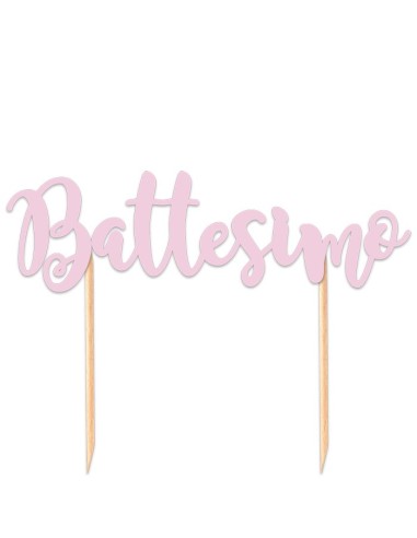 TOPPER CAKE BATTESIMO 20X13 ROSA - L'Officina delle feste