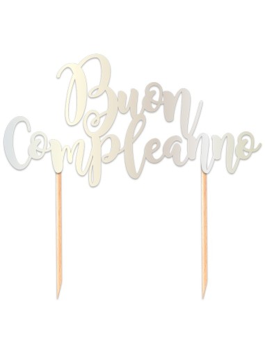 TOPPER CAKE BUON COMPLEANNO 20X17 ARGENTO METAL - L'Officina