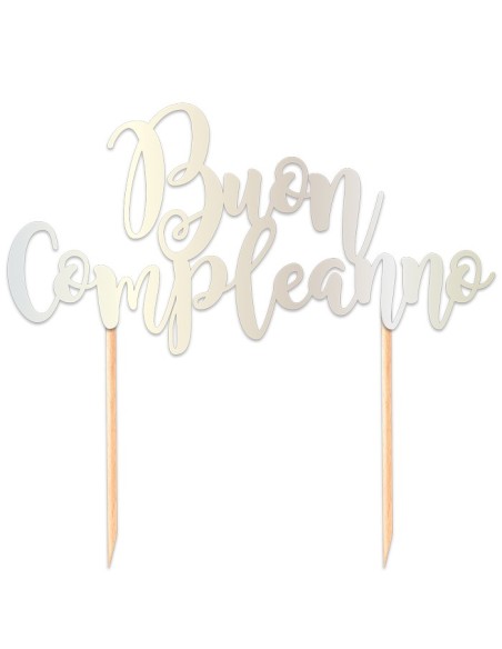 TOPPER CAKE BUON COMPLEANNO 20X17 ARGENTO METAL - L'Officina