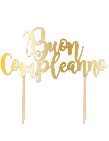 TOPPER CAKE BUON COMPLEANNO 20X17 ORO METAL - L'Officina delle