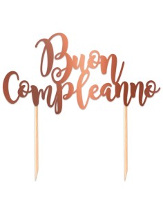 TOPPER CAKE BUON COMPLEANNO 20X17 ROSE GOLD METAL - L'Officina 2