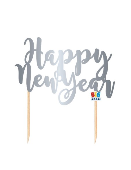 TOPPER CAKE HAPPY NEW YEAR 20X21 ARGENTO METAL - L'Officina