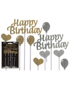 TOPPER CAKE PLASTICA HAPPY BDAY ARGENTO 10CM - L'Officina delle 2