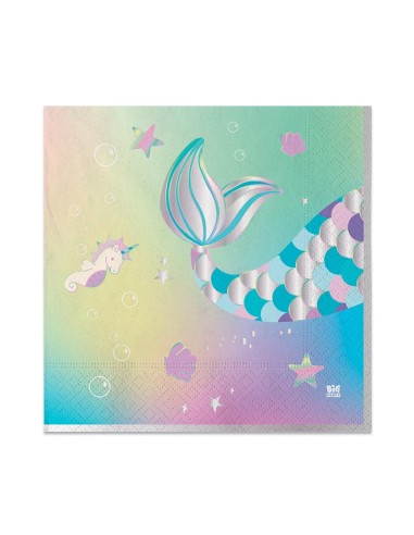 TOVAGLIOLI 33X33 SIRENA MARMAID 20PZ - L'Officina delle feste