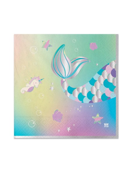 TOVAGLIOLI 33X33 SIRENA MARMAID 20PZ - L'Officina delle feste