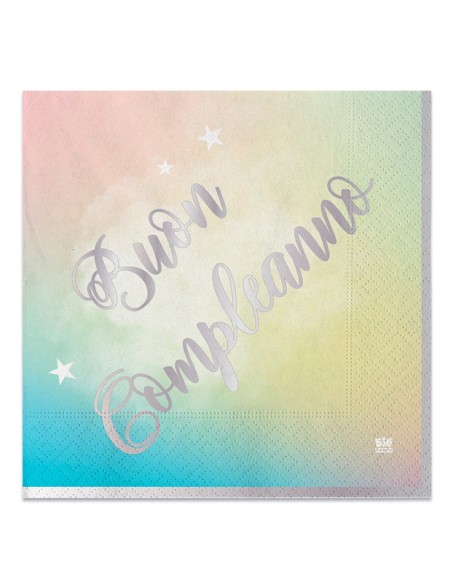 TOVAGLIOLO 33X33 BUON COMPLEANNO RANBOW - L'Officina delle feste