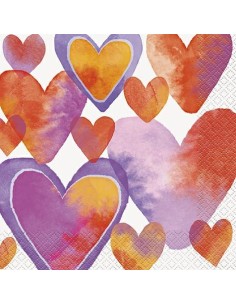 TOVAGLIOLO 33X33 WATERCOLOUR HEARTS 16PZ - L'Officina delle 2