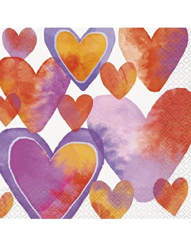 TOVAGLIOLO 33X33 WATERCOLOUR HEARTS 16PZ - L'Officina delle