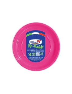 PIATTO PLASTICA RIUTILIZZABILE Ø 17CM FUCSIA 25PZ - L'Officina
