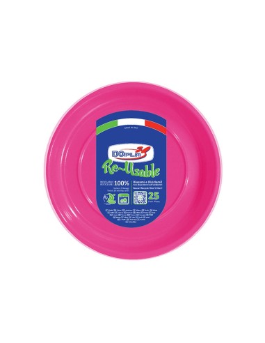 PIATTO PLASTICA RIUTILIZZABILE Ø 17CM FUCSIA 25PZ - L'Officina