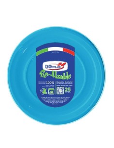 PIATTO PLASTICA RIUTILIZZABILE Ø 22CM TURCHESE 25PZ -