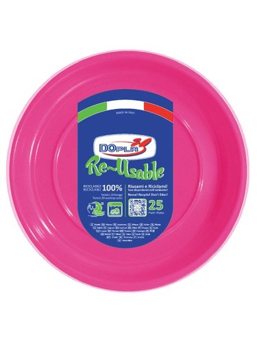 PIATTO PLASTICA RIUTILIZZABILE Ø 22CM FUCSIA 25PZ - L'Officina