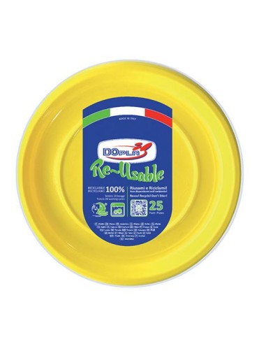 PIATTO PLASTICA RIUTILIZZABILE Ø 17CM GIALLO 25PZ - L'Officina