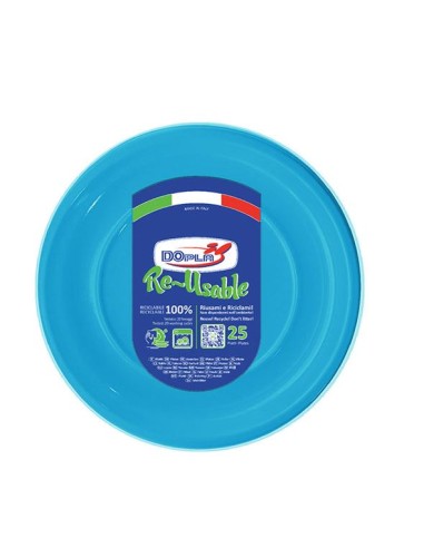 PIATTO PLASTICA RIUTILIZZABILE Ø 17CM TURCHESE 25PZ -